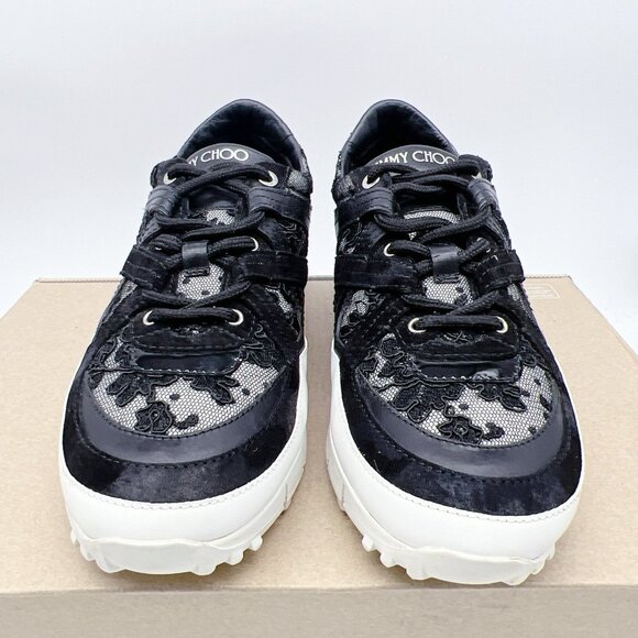 Jimmy Choo Seattle Floral Lace Mesh Trainers Sneaker Black Leather EU 39 US 9 - Picture 5 of 12